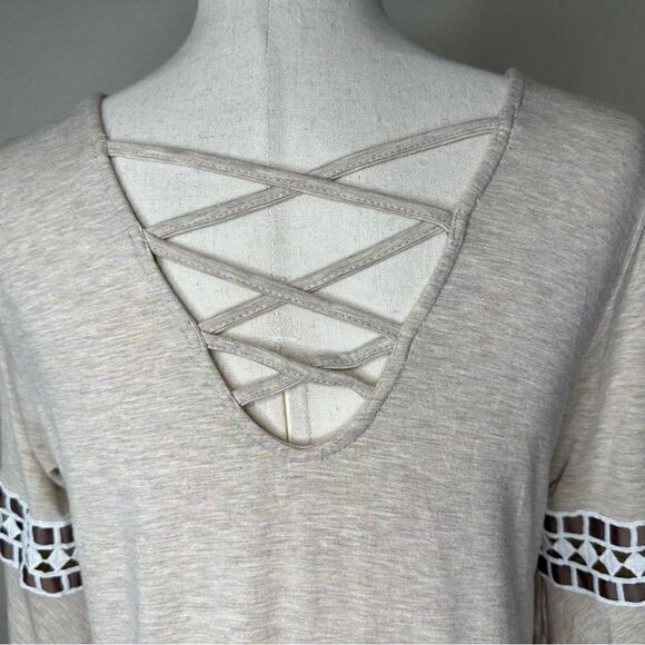 Lapis Beige Embroidered Bell Sleeves Tunic Top - Picture 9 of 12